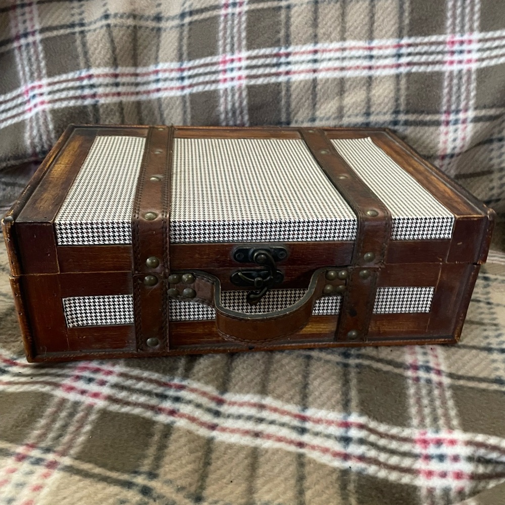 Vintage Miniature Wood Trunk Case Box